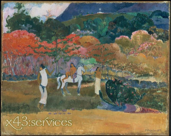 Paul Gauguin - Frauen und ein weisses Pferd - zum Schließen ins Bild klicken